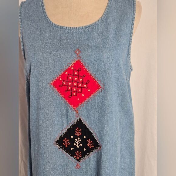 Country Wear Vintage Denim Patched Sleeveless Maxi Dress - Picture 2 of 8